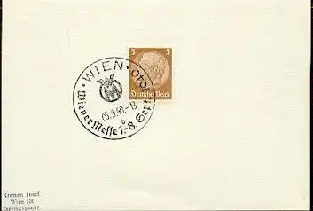 x16113; Messe Stempel: Wienermesse 1 bis 8 September 1940, Wien B 05.9.40