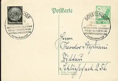 x16116; Messe Stempel: Westdeutsche Fachschau für das Gaststätten und Beherbergungsgewerbe vom 9 bis 30 März 1938 .Düsseldorf Mi512+529 nach .