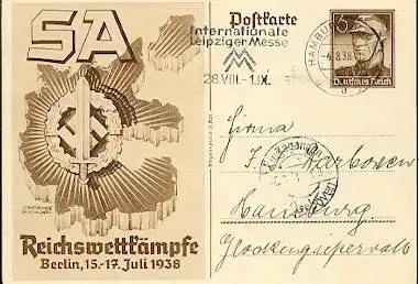 x16121; Messe Stempel: Internationale Leipziger Messe 28.VIII  1.IX Hamburg.