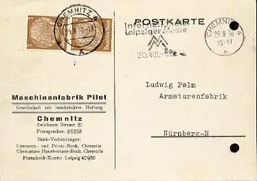 x16127; Internationale Leipziger Messe 30.VIII  3.IX Chemnitz 29.8.36; Nach Nürnberg).