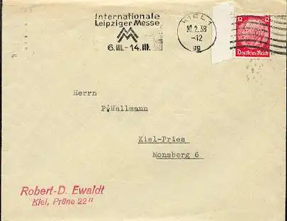 x16136; Messe Stempel: Internationale Leipziger Messe 6III  14. IIII . Kiel 1 20.2.38,).