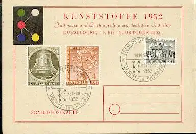 x16145; Messe Stempel: Internationale Ausstellung Jagd und Sportfischerei. Düsseldorf 1, 30.10.54. MiBerlin94+124+125