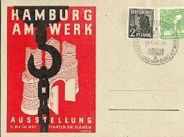 x16150; Messe Stempel: Ausstellung Hamburg am Werk. Hamburg 05.05.48.