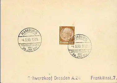 x16153; Militär Stempel: DIVISIONS TAG der 54 INF.DIV (Hamburg 4.3.39) Mi548