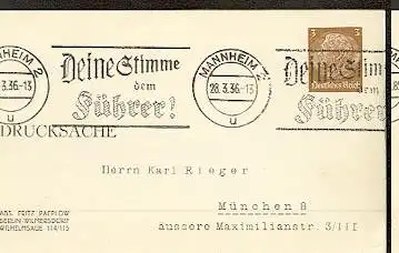 x16203; NS Zeit: Deine Stimme dem Führer. Mannheim 28.3.36. Mi513 EF