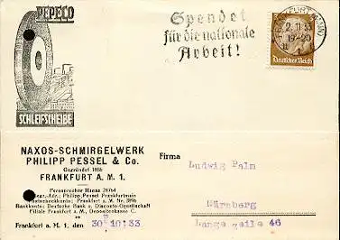 x16272; NS Zeit: Spendet für die nationale Arbeit Frankfurt (Main) 2.11.33. Mi482