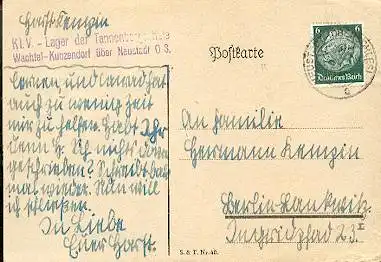 x16273; NS Zeit: KLV Lager der Tannenbergerhhöle, Wachtel Kutzendorf über Neustadt. Neustadt (Oberschles), 5.2.41. Absender .Stempel