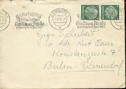 x16274; NS Zeit: Reichstagung d. NSGemeinschaft Kraft durch Freude. Hamburg 10 bis 13 Juni 1937. Hamburg, 5.6.37