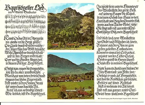 [Echtfotokarte farbig] VS - Bayrischzeller Lied von Martin Staudacher
RS - 1. Bayrischzell mit Wendelstein  2. Bayrischzell mit Heißplatte und Aurach-Köpfl. 