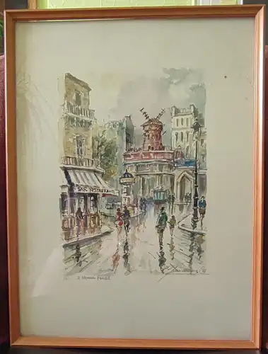 Vintage Aquarell, Paris, Moulin Rouge 1976