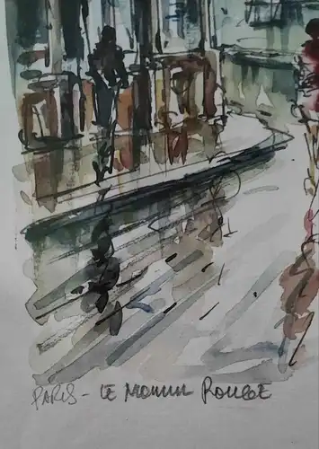 Vintage Aquarell, Paris, Moulin Rouge 1976