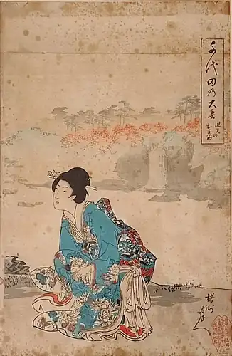 Japanische Wood Block Print von CHIKANOBU TOYOHARA 1895 J.