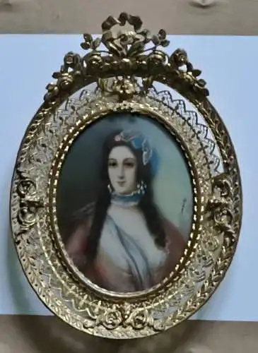 Antike Lupenmalerei, Gemälde in bronzene Rahmen um 1850-1880