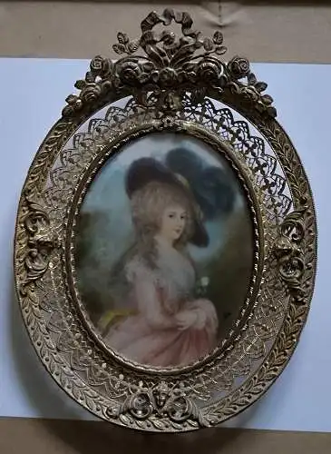 Antike Lupenmalerei, Gemälde in bronzene Rahmen um 1850-1880