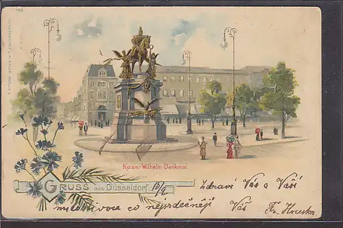 AK Litho Gruss aus Düsseldorf Kaiser Wilhelm Denkmal 1901