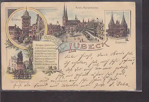 AK Litho Gruss aus Lübeck 4.Ansichten 1900