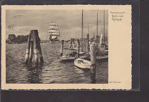 AK Travemünde Hafen mit Schulschiff 1935