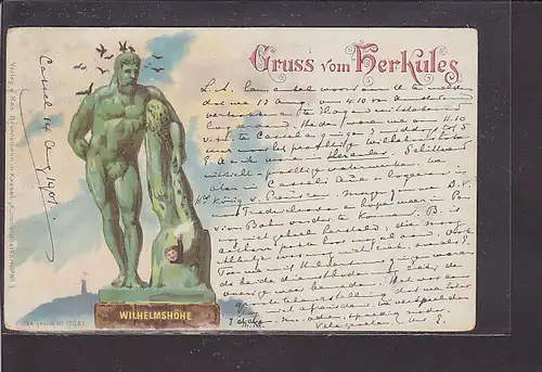 AK Litho Gruss vom Herkules Wilhelmshöhe 1901