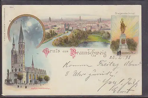 AK Litho Gruss aus Braunschweig 3.Ansichten 1898