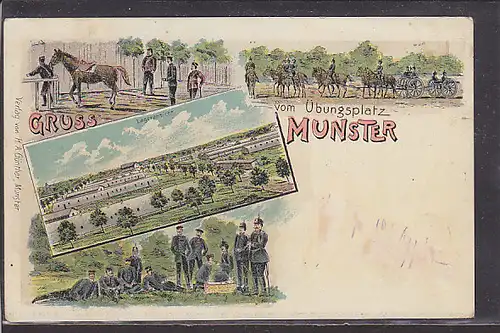 AK Litho Gruss vom Übungsplatz Munster 4.Ansichten 1903