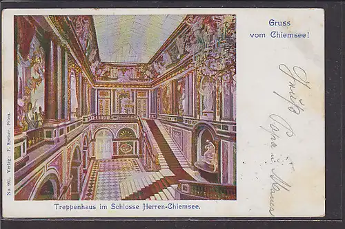 AK Gruss vom Chiemsee Treppenhaus im Schlosse Herren Chiemsee 1902