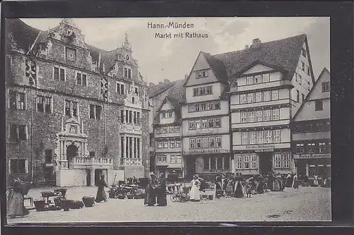 AK Hann. Münden Markt mit Rathaus 1909