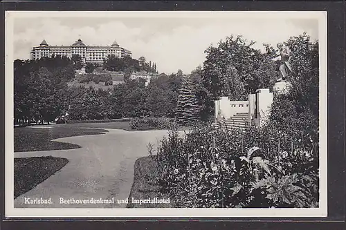 AK Karlsbad Beethovendenkmal und Imperialhotel 1940 