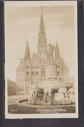 AK Reichenberg Rathaus Metznerbrunnen 1929