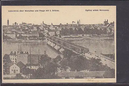 AK Ueberblick über Warschau und Praga mit 2 Brücken 1915