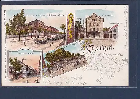 AK Litho Gruss Cüstrin 4.Ansichten Kurze Dammstrasse 1899