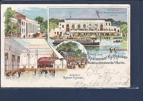 AK Litho Gruss aus Restaurant Kyffhäuser Niederschöneweide 4.Ansichten 1900