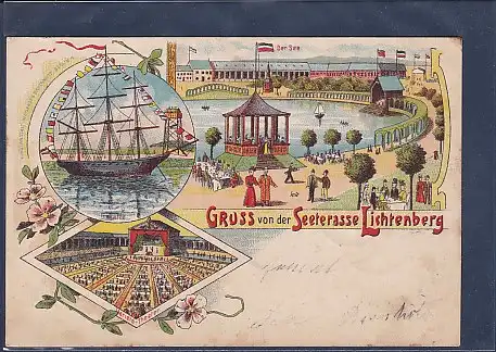 AK Litho Gruss von der Seeterasse Lichtenberg 3.Ansichten 1900