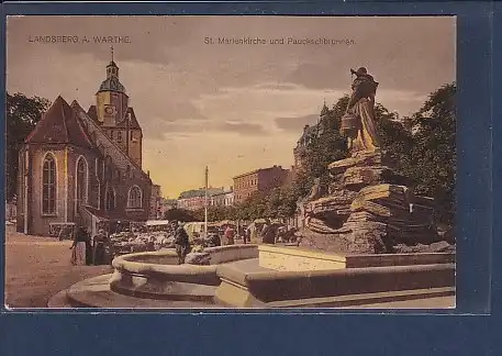 AK Landsberg a. Warthe St. Mariuenkirche und Pauckschbrunnen 1918
