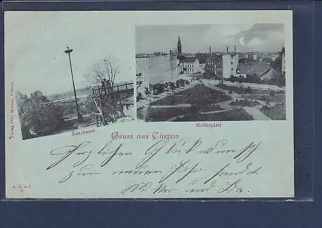 AK Mondschein Gruss aus Cüstrin 2. Ansichten 1898