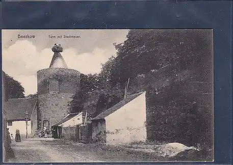 AK Beeskow Turm mit Stadtmauer1909