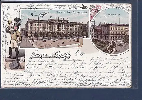 AK Litho Gruss aus Leipzig 2.Ansichten Postdirection 1897