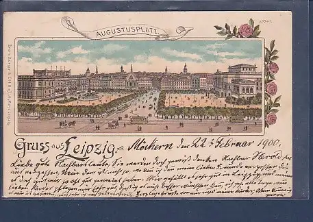 AK Litho Gruss aus Leipzig Augustusplatz 1900