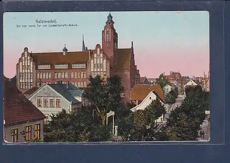 AK Salzwedel Vor dem neuen Tor und Landwirtschafts Schule 1919