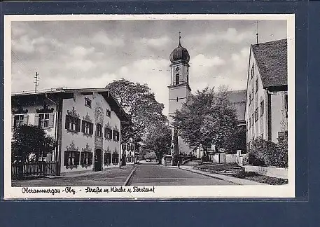 AK Oberammergau / Oby. - Straße m. Kirche u. Forstamt 1950