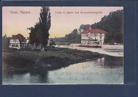 AK Hann. Münden Fulda m. Weser und Weserumschlagstelle 1917