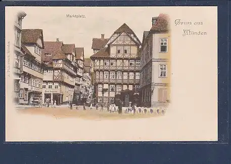AK Gruss aus Münden Marktplatz 1910