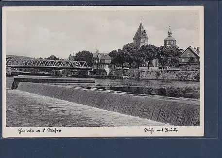 AK Hameln a.d. Weser - Wehr mit Brücke 1940