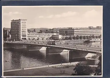 AK Frankfurt Friedensbrücke mit AEG Hochhaus Arbeitsamt und A.O.K. 1960