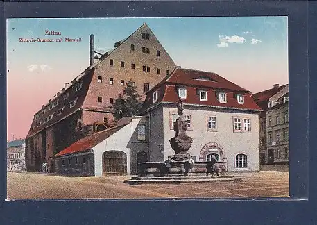 AK Zittau Zittavia Brunnen mit Marstal 1920