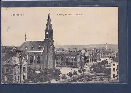 AK Oderberg I Kirche, Schule u. Rathaus 1912