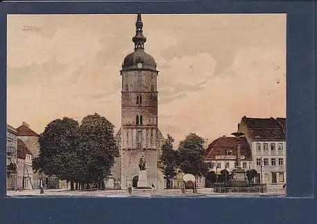 AK Lübben Kirche mit Paul Gerhardt Denkmal 1920
