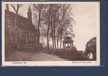 AK Grünheide i.M. Kirche mit Ehrenhalle 1931