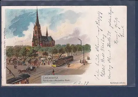 Litho AK Chemnitz Petrikirche u. Neustädter Markt 1899