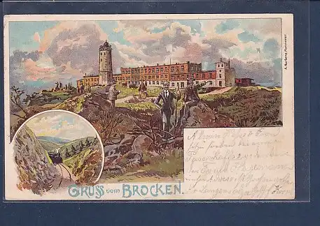 Litho AK Gruss vom Brocken 2.Ansichten 1902