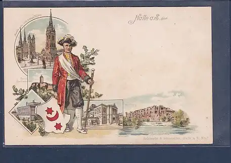 Litho AK Halle a.S. 5.Ansichten Stadttheater 1900